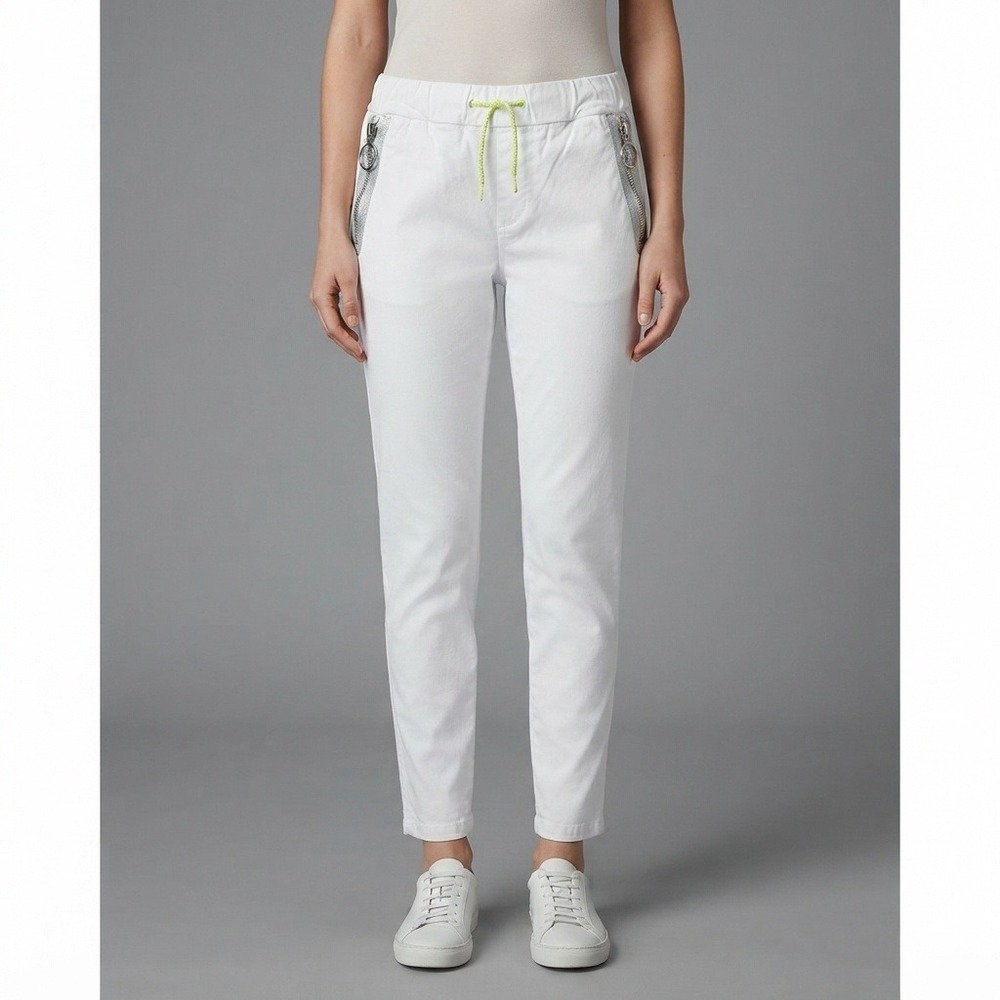 Brand Bazar Pants Womens 29x26 White Jogger Neon Silver Ring Zippers Slim
